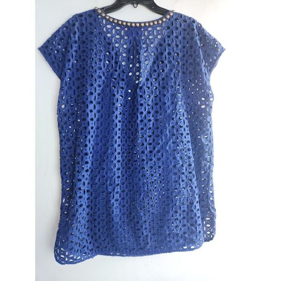 Lilly Pultizer Target Blue w/Bronze Detail Open Eyelet 100% Cotton Swim Cover 1X - Picture 3 of 7